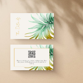 Watercolor Palm Destination Wedding QR Code Detail エンクロージャーカード