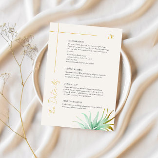 Watercolor Palm Gold Destination Wedding Detail エンクロージャーカード