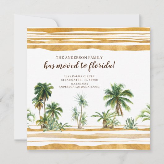 Watercolor Palm Treeの動きの発表 招待状 (正面)