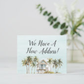 Watercolor Palm Tree Beach House New Address Card (スタンド正面)