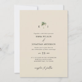 Watercolor Palm Tree Destination coastal Wedding  招待状