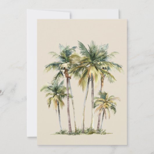 Watercolor Palm Tree Destination coastal Wedding  招待状 (裏面)
