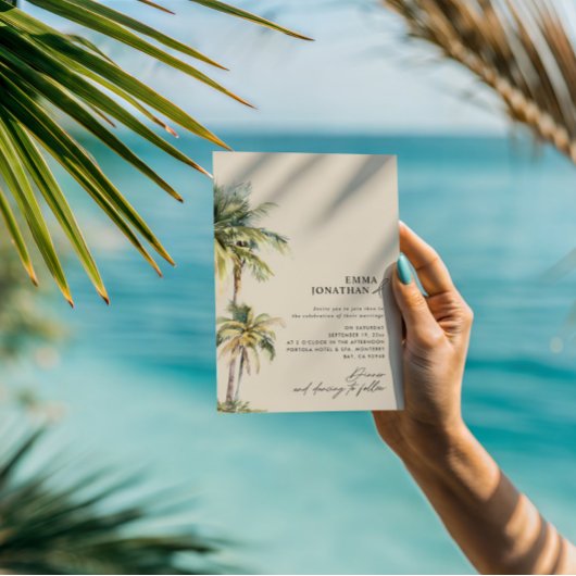 Watercolor Palm Tree Destination coastal Wedding  招待状