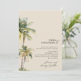 Watercolor Palm Tree Destination coastal Wedding  招待状