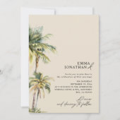 Watercolor Palm Tree Destination coastal Wedding  招待状 (正面)