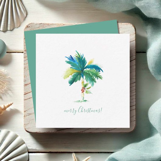 Watercolor Palm Tree Tropical Mini Christmas ノートカード