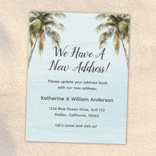 Watercolor Palm Trees Moving Announcement Card カード