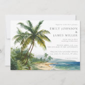 Watercolor Palm Trees Tropical Beach Wedding 招待状 (正面)