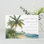 Watercolor Palm Trees Tropical Beach Wedding 招待状 (スタンド正面)