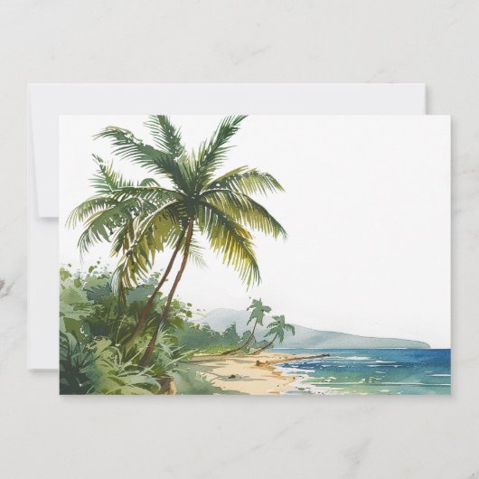 Watercolor Palm Trees Tropical Beach Wedding 招待状 (裏面)