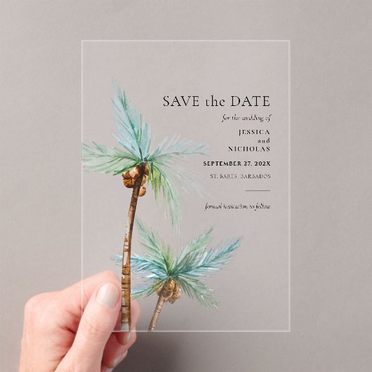 Watercolor Palm Trees Wedding Save the Date アクリル招待状 (インサイチュ (ポータブル))