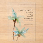 Watercolor Palm Trees Wedding Save the Date アクリル招待状 (正面)