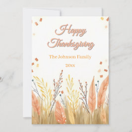 Watercolor Pampas Grass & Rustic Boho Thanksgiving シーズンカード