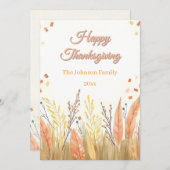 Watercolor Pampas Grass & Rustic Boho Thanksgiving シーズンカード (正面/裏面)