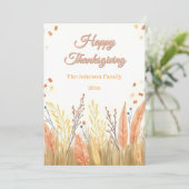 Watercolor Pampas Grass & Rustic Boho Thanksgiving シーズンカード (スタンド正面)