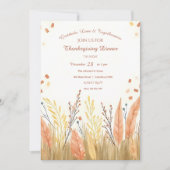Watercolor Pampas Grass & Rustic Boho Thanksgiving 招待状 (正面)