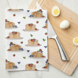 Watercolor Pancakes Berries Breakfast Brunch キッチンタオル