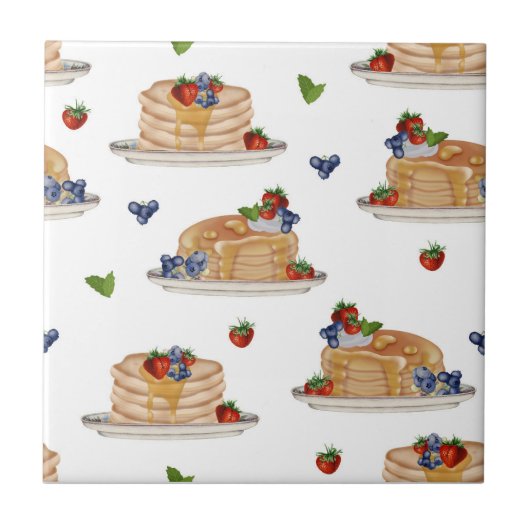 Watercolor Pancakes Berries Breakfast Brunch  タイル (正面)
