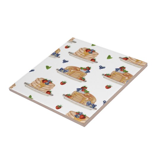 Watercolor Pancakes Berries Breakfast Brunch タイル (側面)