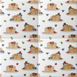 Watercolor Pancakes Berries Breakfast Brunch タイル