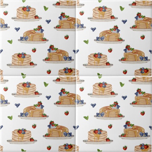 Watercolor Pancakes Berries Breakfast Brunch  タイル