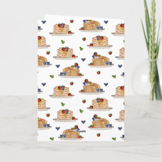 Watercolor Pancakes Berries Breakfast Food Pattern カード (裏面)
