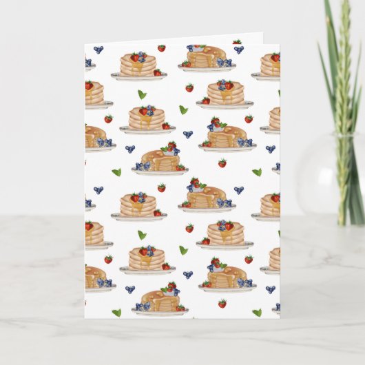Watercolor Pancakes Berries Breakfast Food Pattern カード (正面)