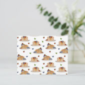 Watercolor Pancakes Berries Breakfast Food Pattern シーズンポストカード (スタンド正面)