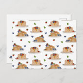 Watercolor Pancakes Berries Breakfast Food Pattern シーズンポストカード (正面/裏面)