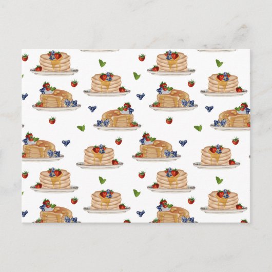 Watercolor Pancakes Berries Breakfast Food Pattern シーズンポストカード (正面)