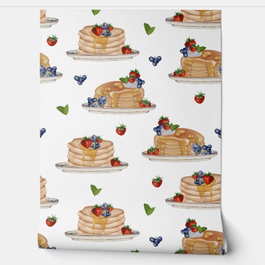 Watercolor Pancakes Berries Breakfast Kitchen 壁紙 (ほどく)
