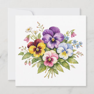 Watercolor Pansy Flowers Bouquet  カード