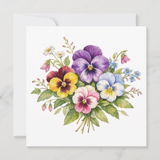 Watercolor Pansy Flowers Bouquet  カード (正面)