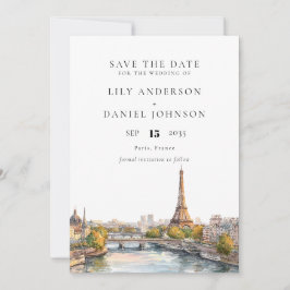 Watercolor Paris France Destination Wedding セーブザデート