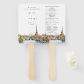 Watercolor Paris France Wedding Program ハンドファン (正面&裏面)