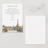 Watercolor Paris France Wedding Thank You プレイスカード (正面/裏面)