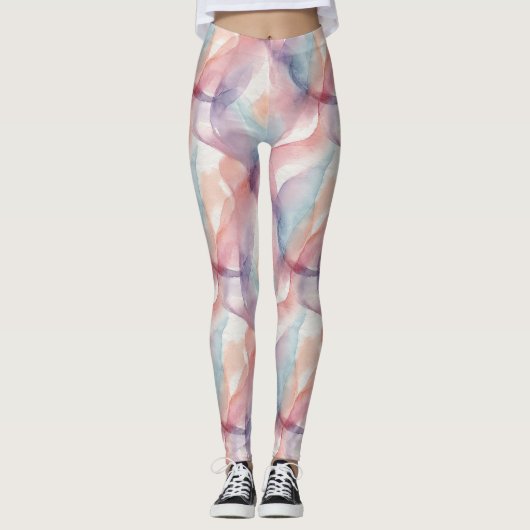 Watercolor Pastel Abstract Soft Aesthetic Pattern レギンス (正面)