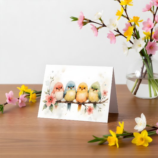 Watercolor Pastel Birds Blank Note Card ノートカード
