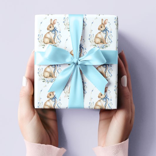 Watercolor Pastel Blue Easter Bunny Wrapping Paper ラッピングペーパー