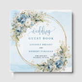 Watercolor Pastel Blue Floral Gold Guest Book ゲストブック (正面)