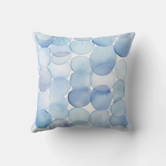 Watercolor Pastel Blue White Circles Pattern クッション (裏面)