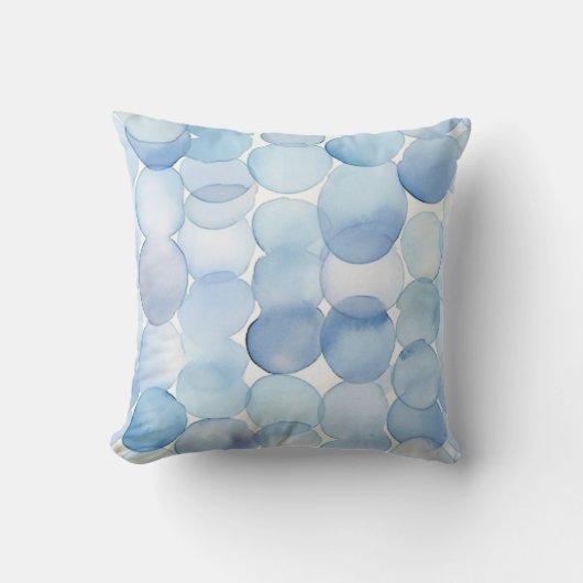 Watercolor Pastel Blue White Circles Pattern クッション (正面)