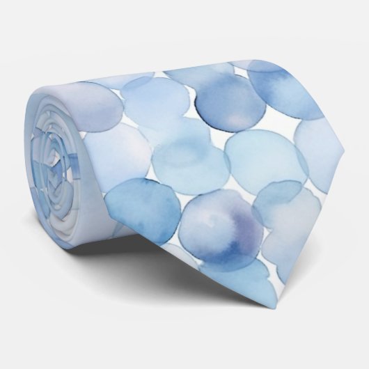 Watercolor Pastel Blue White Circles Pattern ネクタイ (ロール)
