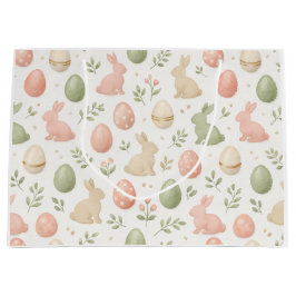 Watercolor Pastel Bunny & Easter Egg Gift Bag ラージペーパーバッグ