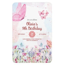 Watercolor Pastel Butterfly Birthday Invitation マグネット