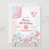 Watercolor Pastel Butterfly Birthday Invitation 招待状 (正面)
