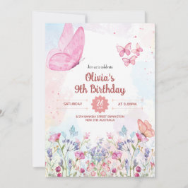 Watercolor Pastel Butterfly Birthday Invitation 招待状