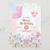 Watercolor Pastel Butterfly Birthday Invitation 招待状 (正面/裏面)