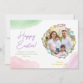 Watercolor Pastel Easter Wreath With Family Photo カード (正面)
