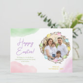 Watercolor Pastel Easter Wreath With Family Photo カード (スタンド正面)